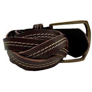 Weekend Max Mara Italy Womens Small Oversized Leather Waist BELT Braided Brass